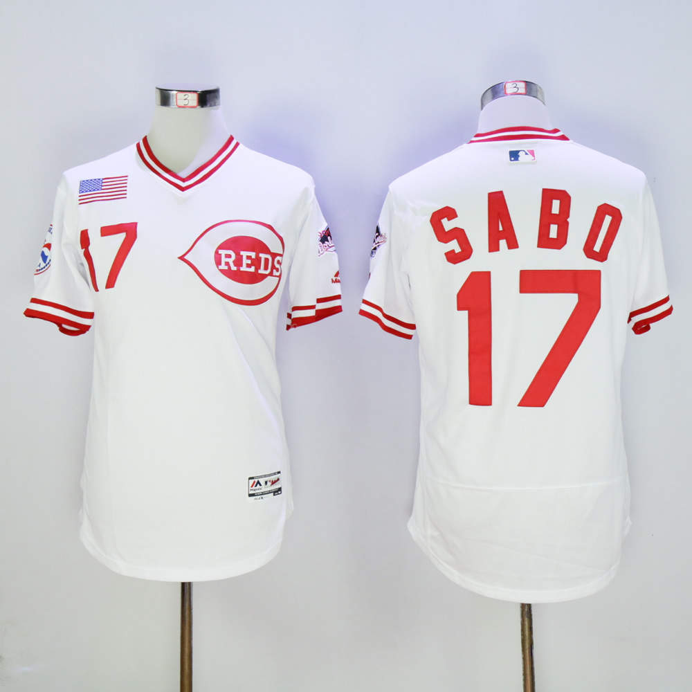 Men MLB Cincinnati Reds 17 Sabo white Throwback 1976 jerseys